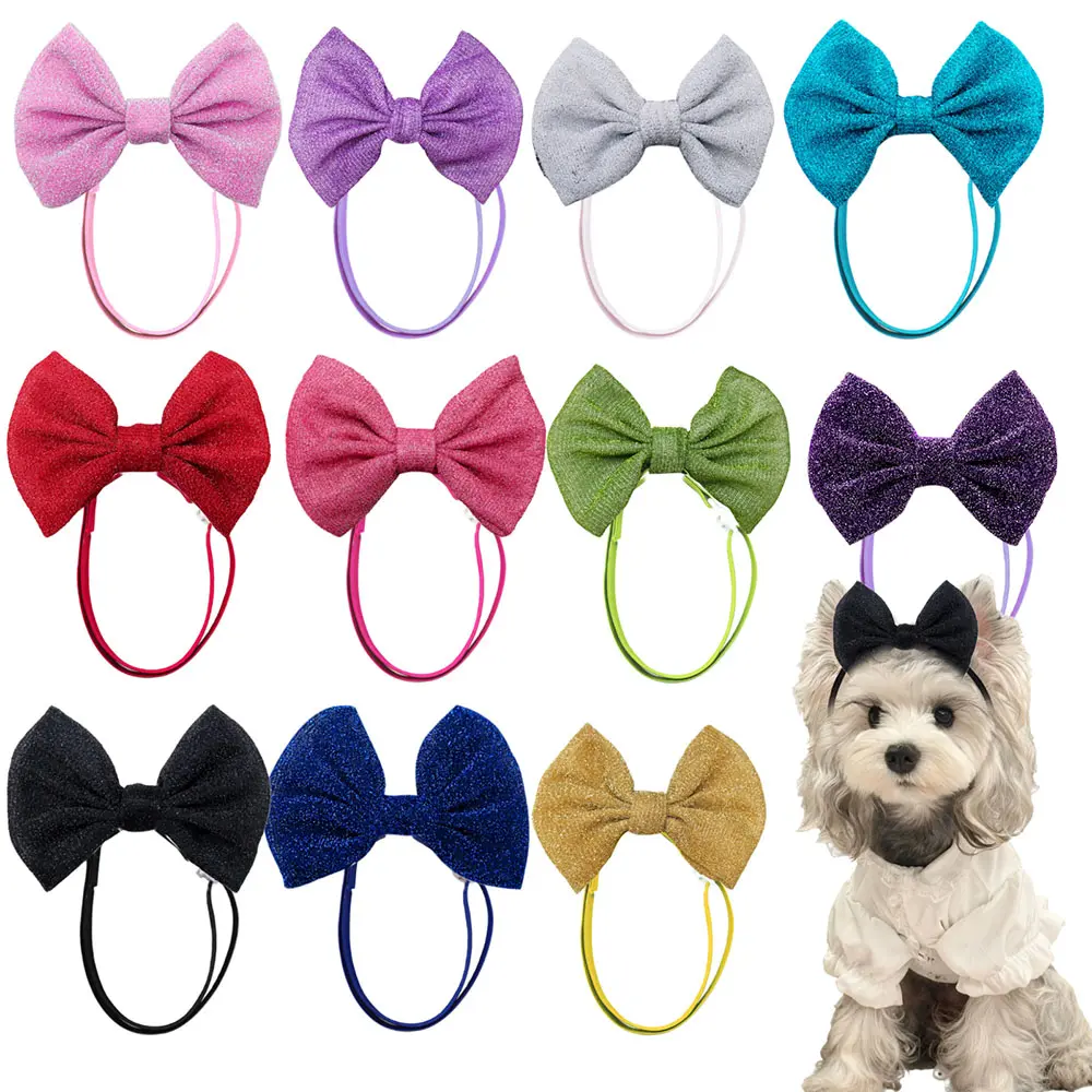 5Pcs Dog Hair Bow Headband for Small Medium Dogs, Adjustable Pet Dog Hair Bow Headband for Pets Puppy Cats Grooming Accessories (Solid Color, for Puppies)