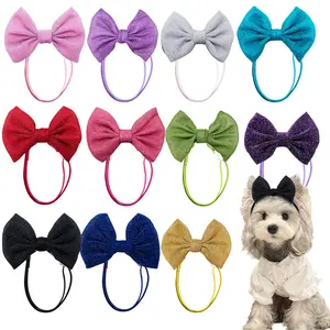 5Pcs Dog Hair Bow Headband for Small Medium Dogs, Adjustable Pet Dog Hair Bow Headband for Pets Puppy Cats Grooming Accessories (Solid Color, for Puppies)