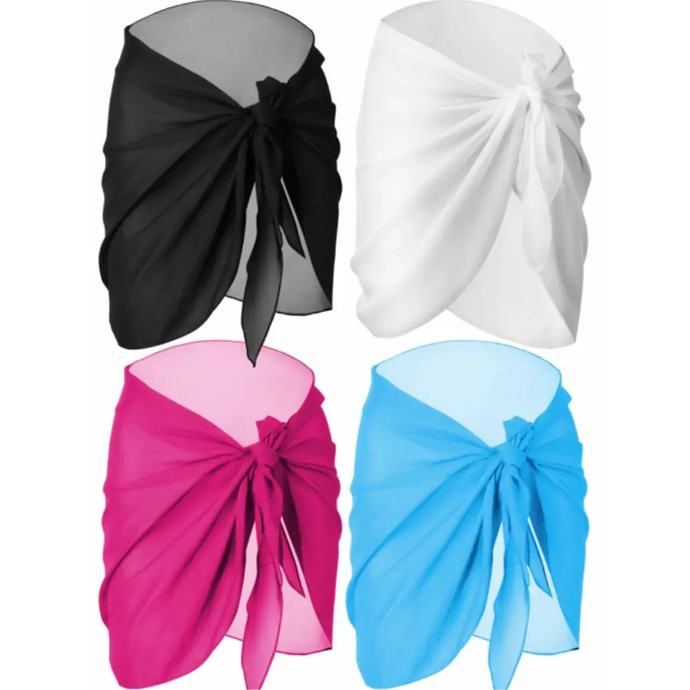 Women's 4-Pcs Chiffon Sarongs, Short Wrap Skirt Bathing Suit Cover Ups for Beach Bikini Swimwear