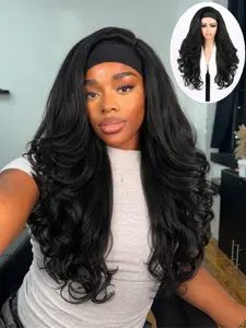 Yaki Wavy Headband Wig for Women, 26 Inches Synthetic Curly Hair, Glueless Wear and Go, Natural, Long Wavy Half Wig, Synthetic Fiber Wig