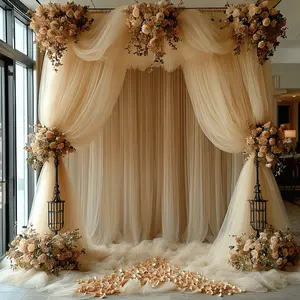 Champagne Color Mesh Fabric, Fine Texture and Transparency, Perfect for Wedding Ceremony, Party Stage, Home Decor, Baby Shower, Decoration, Garden Arch Decoration