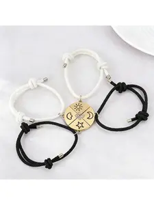 Best Friends Magnetic Bracelet Set for 4, Sun Moon Star Cloud Puzzle Matching Friendship Bracelets Adjustable Braided Cord Besties Jewelry Graduation Gift