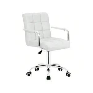 New 2024  Furmax Mid Back Task Ribbed PU Leather Executive Swivel Office Modern Adjustable Home Desk Vanity Chair For Makeup Room With Arms Room Organizer Storage