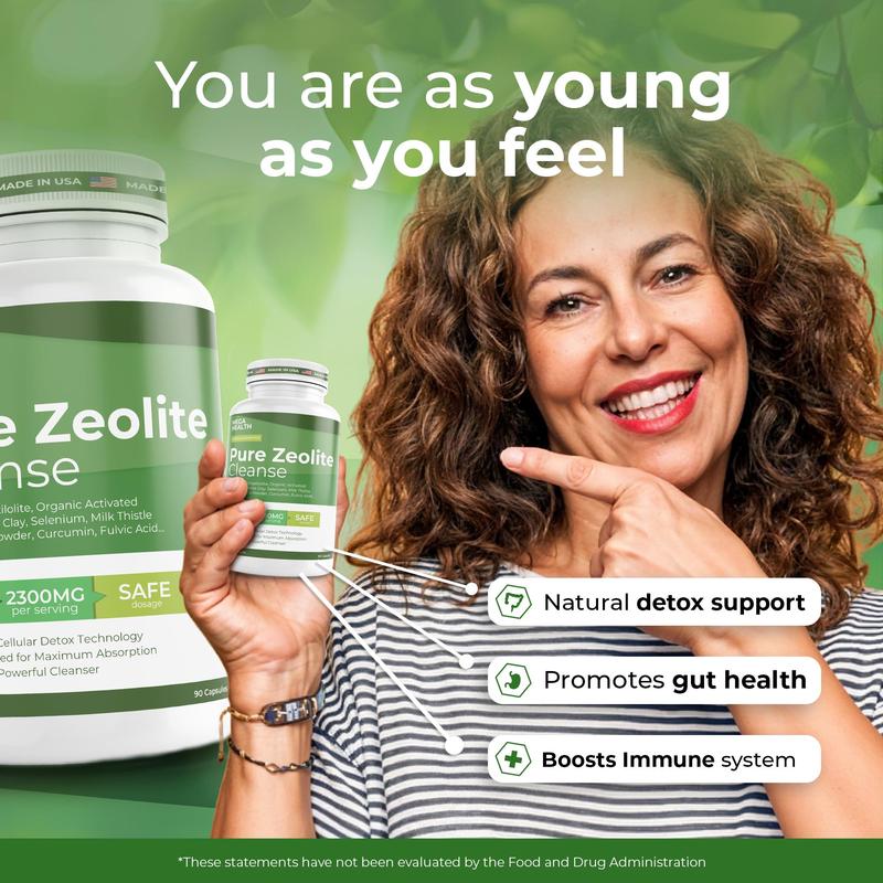 2300 MG Pure Zeolite Cleanse – Ultra-Fine Clinoptilolite Zeolite Detox, Activated Charcoal & Bentonite Clay – Liver & Gut Detox Cleanse, Toxin Flush, Digestive, Max Absorption, 90 Vegan Capsules