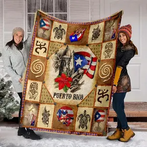 Puerto Rican Theme Flannelette Blanket - Polyester Comfort Blanket For Indoor And Outdoor Multipurpose Use, Warm Portable Office Nap Blanket With Bright Prints For All Seasons