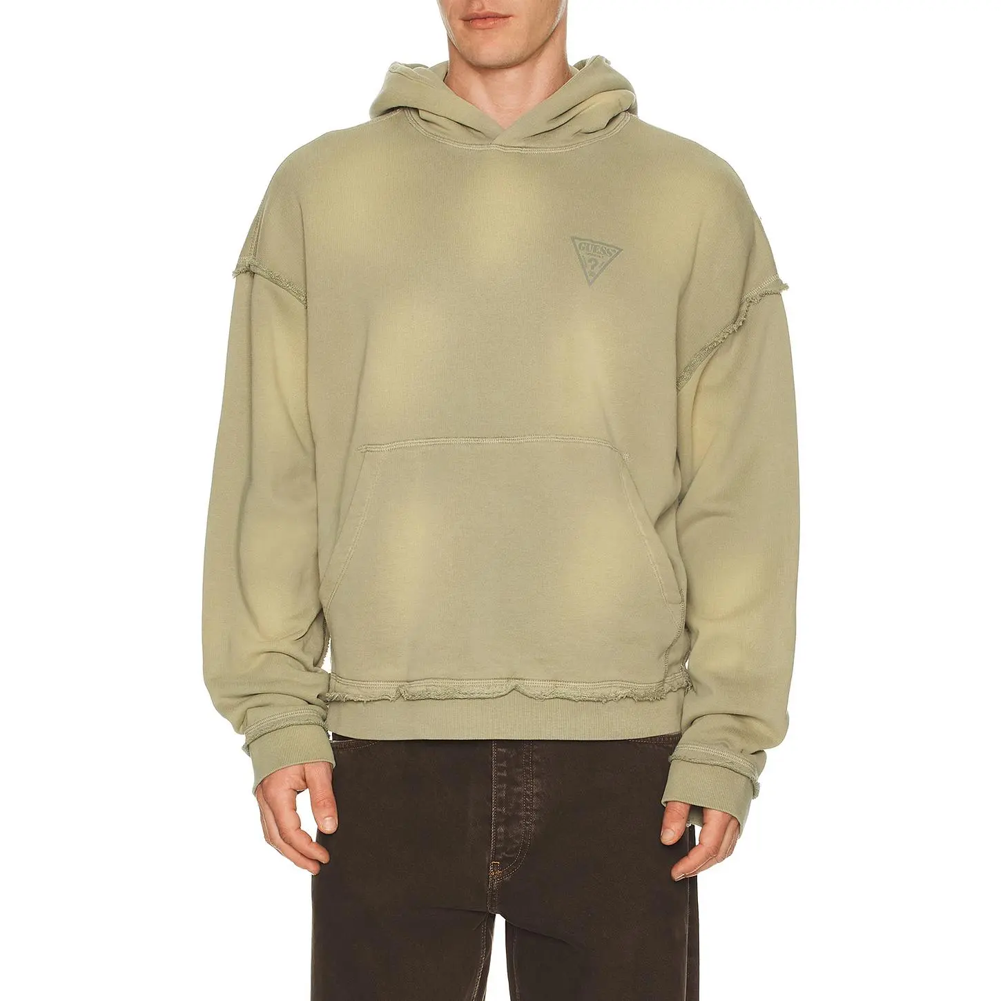 Guess Originals Small Triangle Logo Boxy Hoodie in Horseradish Green Multi Unisex