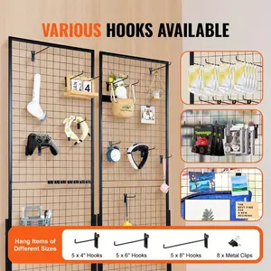 Professional Gridwall Display System 2-Pack 24"x67" Double-Sided Retail Grid Wall Panels with Sturdy T-Base & 20 Display Hooks/Clips for Boutique, Craft Fair & Trade Show