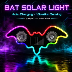 RGB Bat Window Light - Dynamic LED Rear Window Decor, Solar+Type-C Rechargeable Suction Cup Neon Atmosphere Lamp, Universal for SUV Sedan Truck, Night Driving & Car Meets, Cool Automotive Accessory for Men