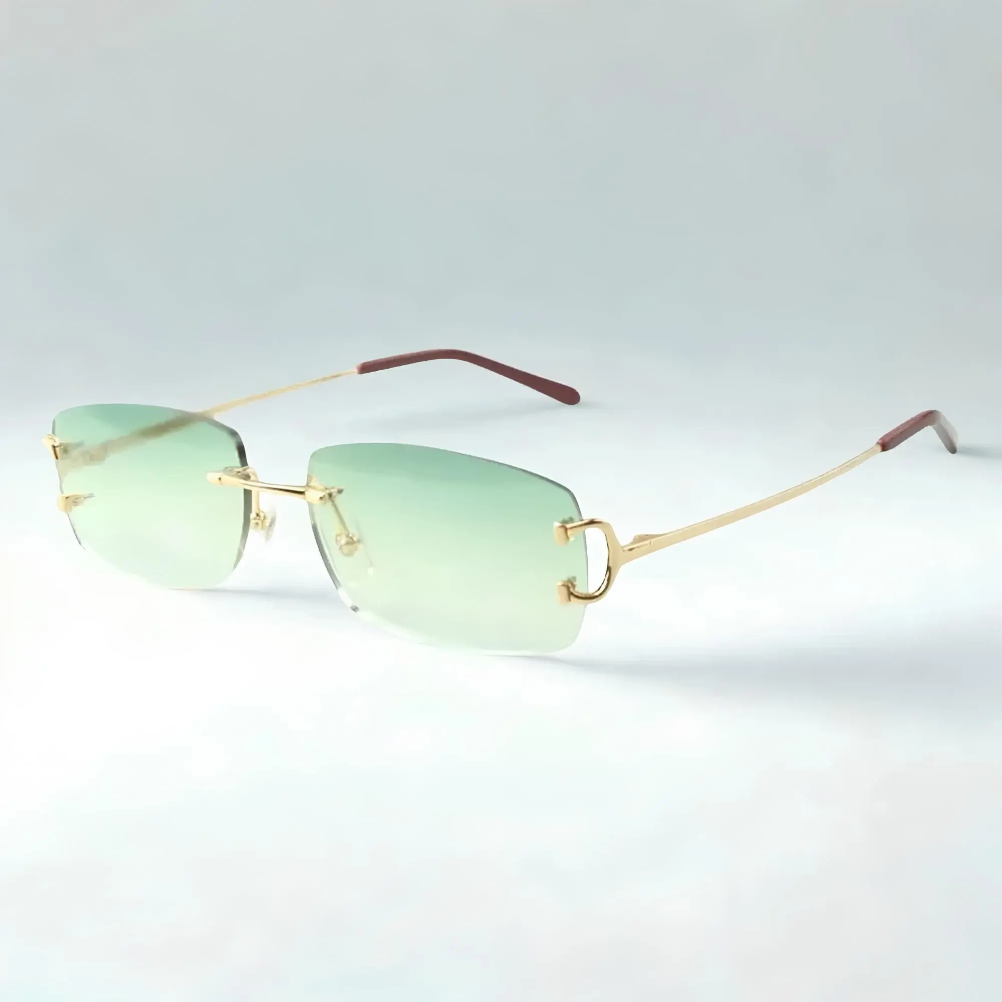C Wires Green Lens Rimless Sunglasses