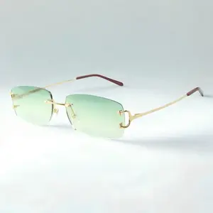 C Wires Green Lens Rimless Sunglasses