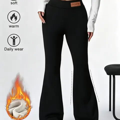 Women's High-Elastic Fleece-Lined Flared Leggings - Autumn-Winter Warm Tummy Control Butt Lifting Polyester Sports Bottoms, Stylish Women's Wear, Daily Wear Clothes for Yoga & Everyday Use (TikTok Shop Back to School),outdoorfun