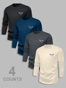 Men's Classic 4-Piece Set Bull Head Graphic Print Versatile Base Layer, Long Sleeve Crewneck T-Shirt Casual Top, Fall & Winter Fitted Style, Streetwear