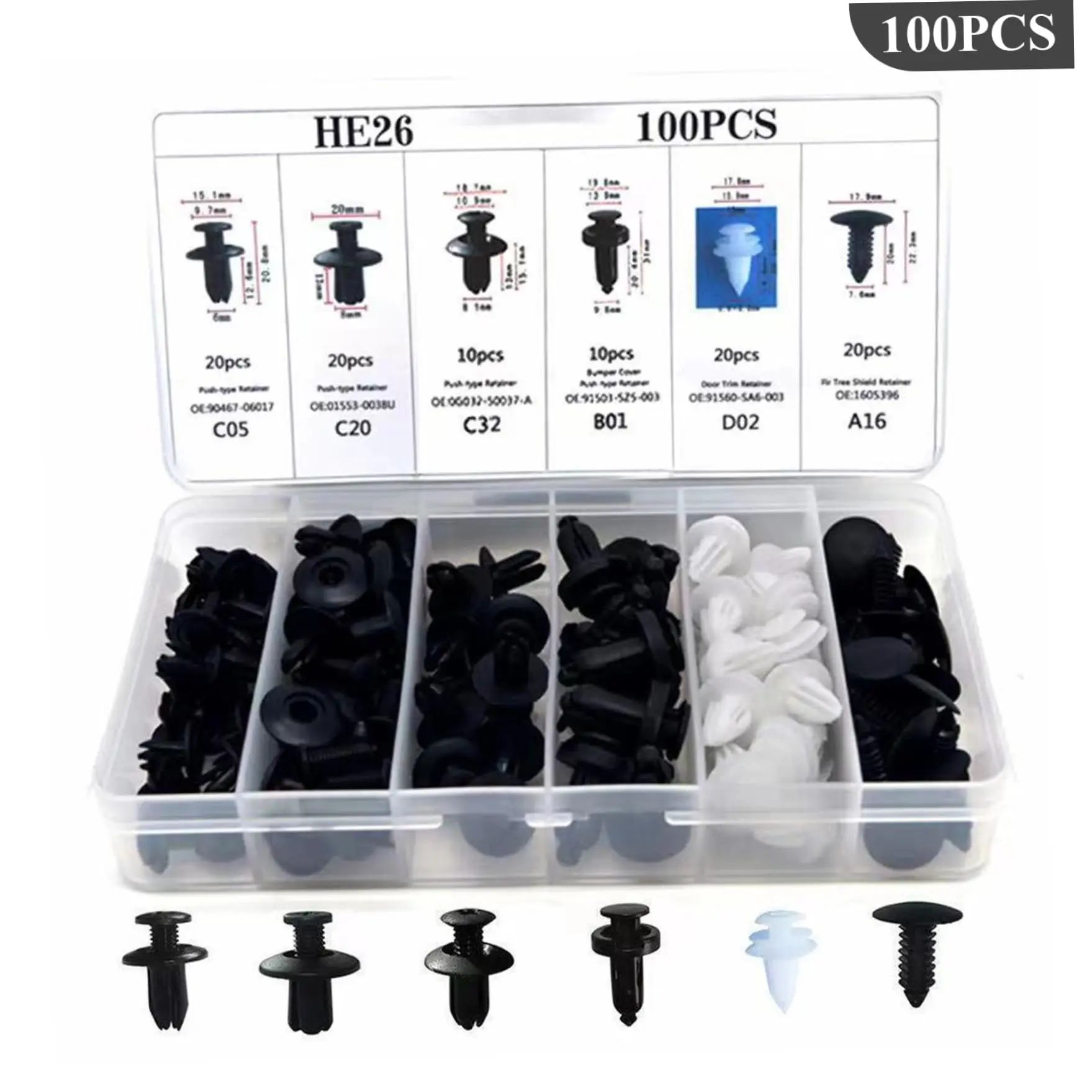 100PCS Plastic Car Body Trim Clips, Universal Car Bumper Clips, Rivets Fasteners Push Retainer Kit, Auto Push Pin Rivets Set with Storage Box