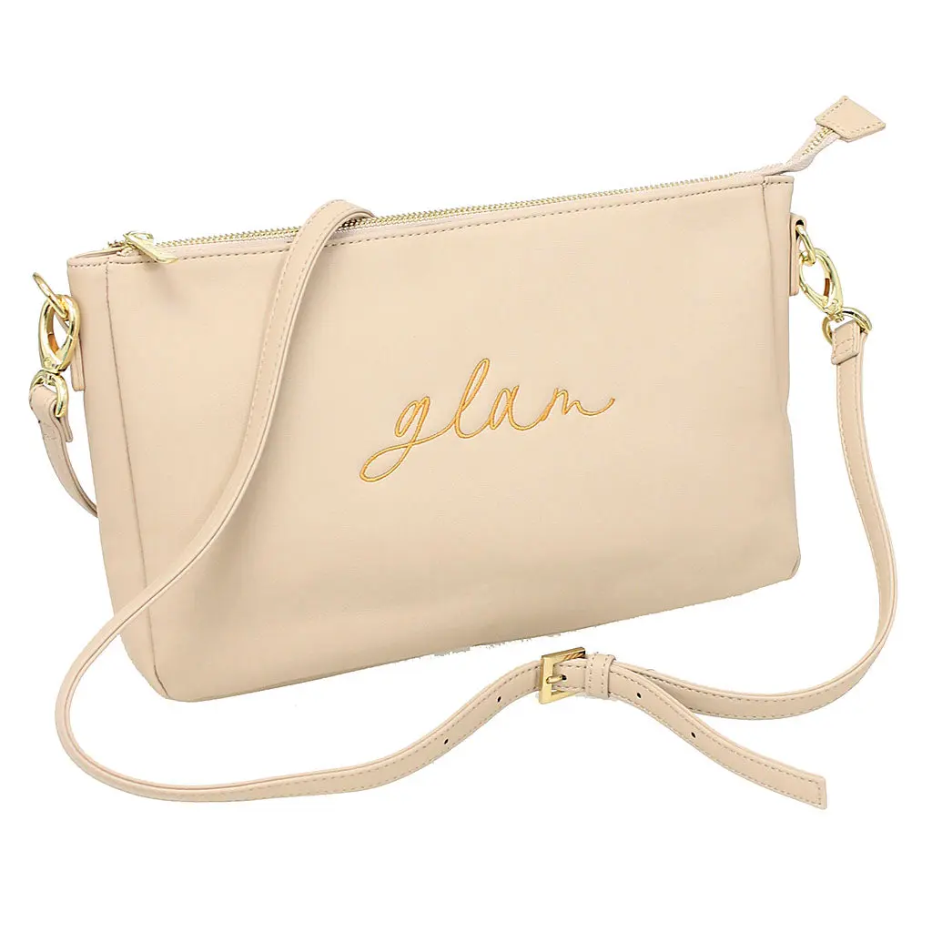 Viv&Lou® Tan Hadley Crossbody Purse Glam Patch Vegan Leather #M879-TAN-GLAM