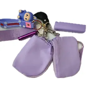 Safety Wristlet with Accessories in Purple and White Includes Wristlet with 2 Zip Pouches Spritzer Bottle Bear Key Ring Safety Whistle Poker and Personal Alarm