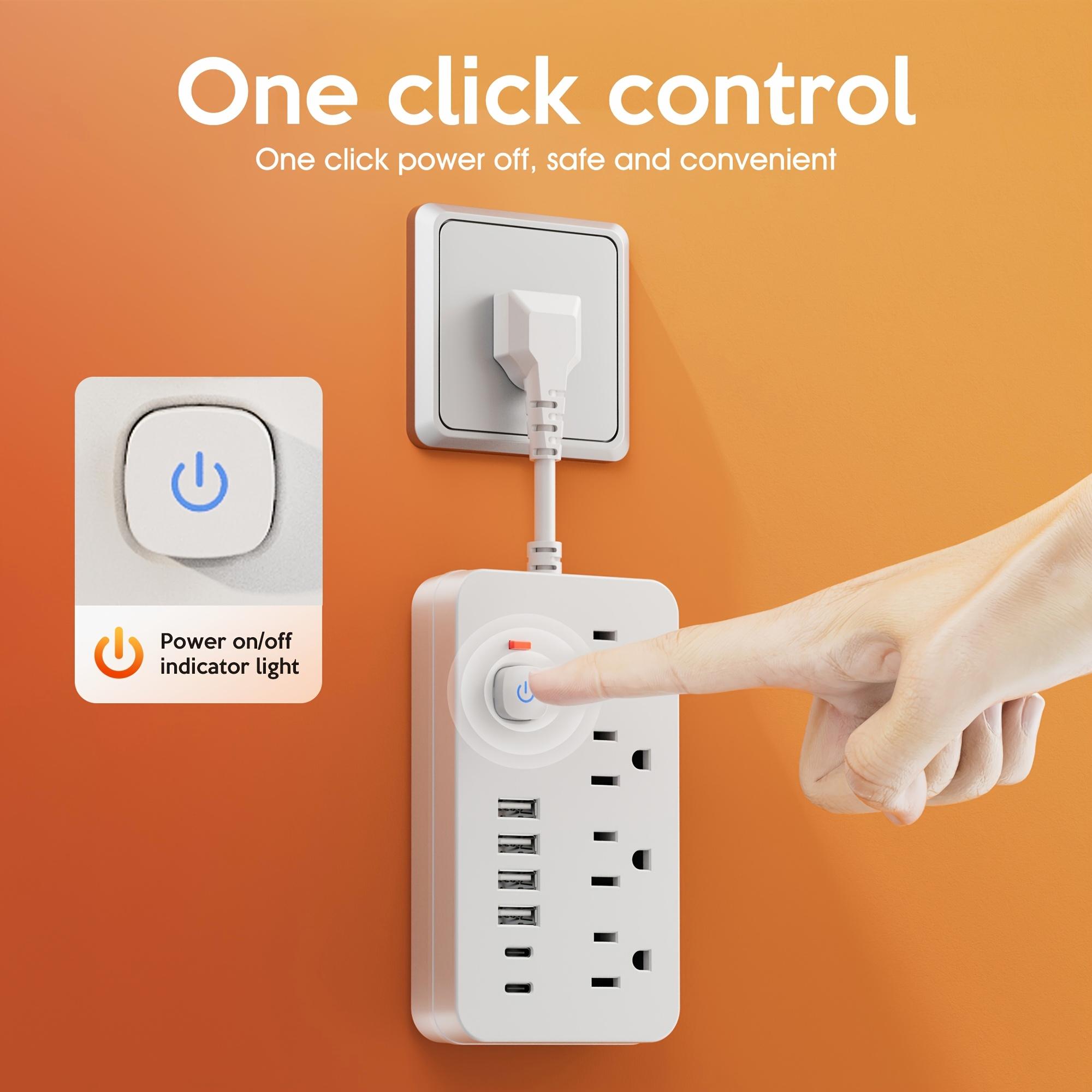 10-in-1 Power Strip - With Overload Protection And One-touch Control Switch. 4 Spacious AC Power Outlets And 6 USB Ports (including 2 TYPE-C Ports) Short-cord Design, Wall Mountable. Ideal For Office, Den, Home And School Environments.