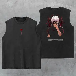 Tokyo Ghoul Washed Tank Top, Gym Essential, Vintage Casual Crewneck Short Sleeves Menswear T-shirts Classic Cotton Fabric Streetwear