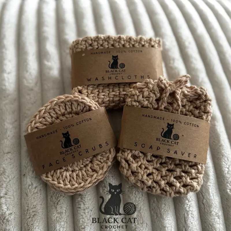 Crochet Spa Bath Set | 100% Cotton | Washcloth, Face Scrubbies & Soap Saver