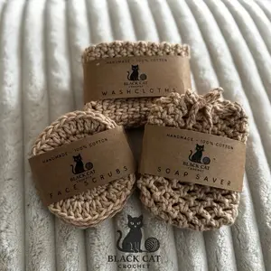 Crochet Spa Bath Set | 100% Cotton | Washcloth, Face Scrubbies & Soap Saver