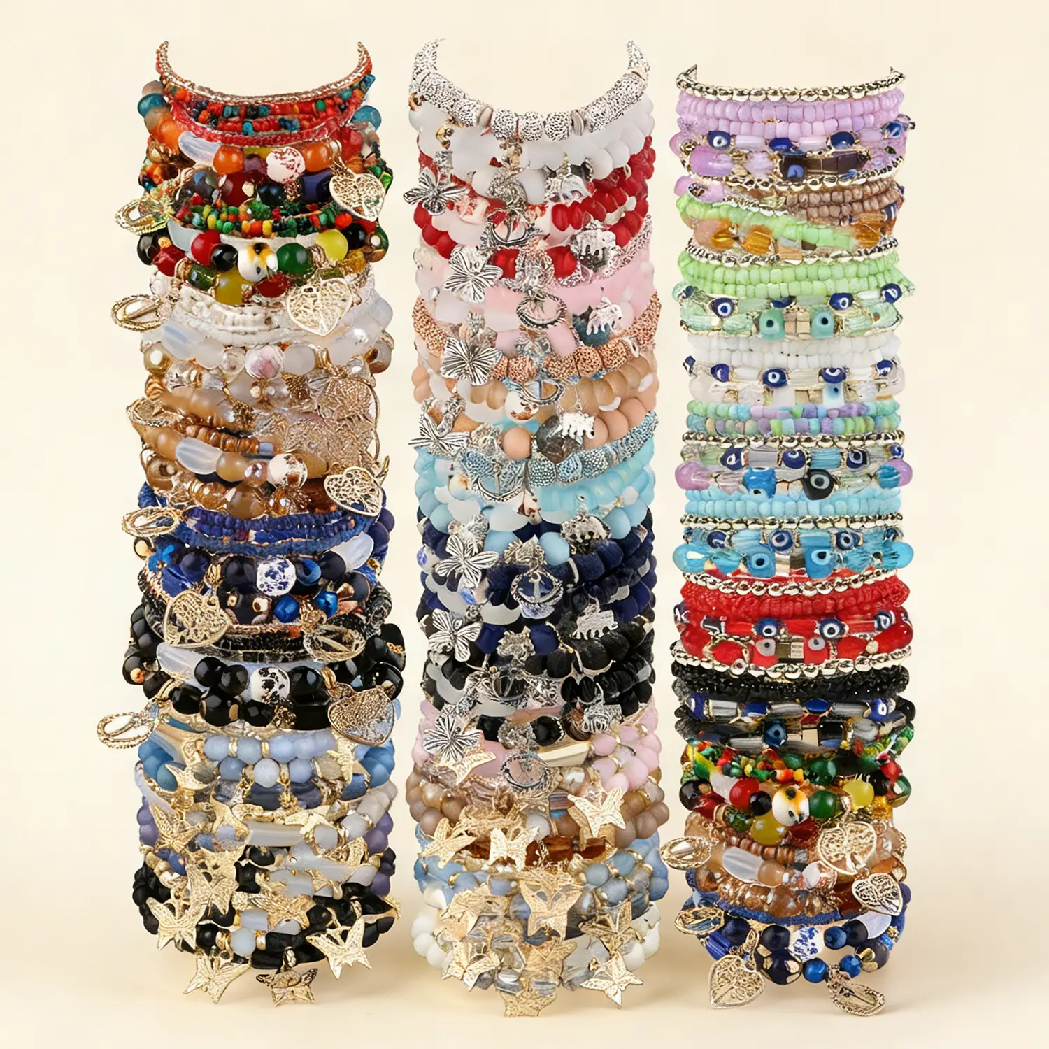 11/22/33pcs Bohemian Beaded Bracelets for Women - Multilayer Stackable Stretch Bracelets, Pastel & Vibrant Colors, Layered Beaded Design with Elastic Comfort Fit, Beach Festival Daily Jewelry Gift Set for S & Women