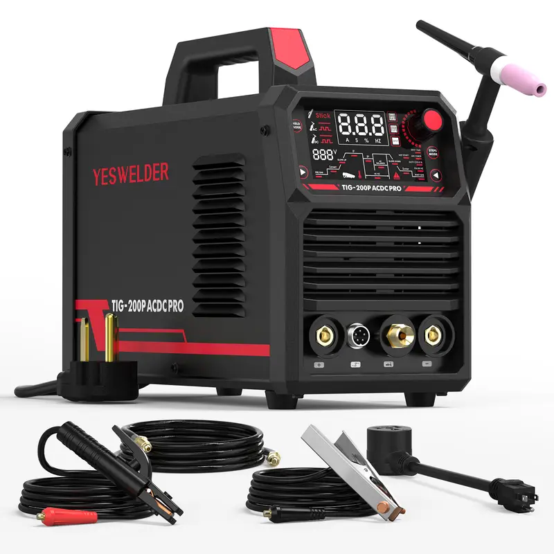 YESWELDER TIG-200P-ACDC-PRO AC/DC Aluminum TIG Welder 200Amp | AC TIG/DC TIG/Spot TIG/Pulsed TIG/Stick | HF Start 110/220V Dual Volts Welding Machine with Pulse 0