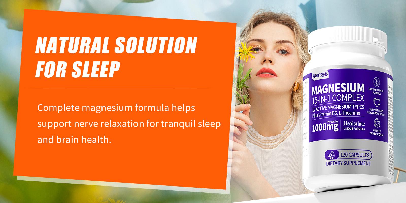 [Magnesium Glycinate Supplement] 120 capsules, 15-in-1 magnesium complex, contains citrate, oxalate, carbonate, glycinate, magnesium oxide, easily absorbed.Supports bone, mood, heart, and sleep health, promotes relaxation, gluten-free, 120 capsules