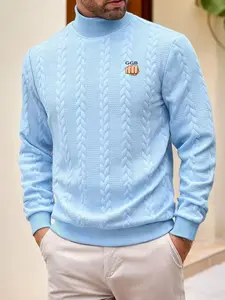 Men's High Neck Casual Fitted Sweater, Winter Warm Knitwear, Textured Print Design, Ideal for Daily Wear & Layering