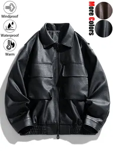 High-quality casual fashion waterproof, windproof, abrasion-resistant and crease-resistant leather jacket with lapel collar and large pockets. Versatile, relaxed-fit outdoor sports jacket suitable for daily commuting, wilderness exploration, hiking and fi