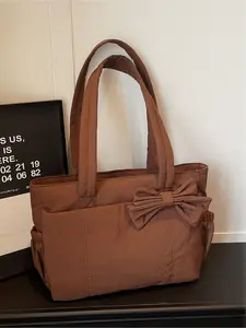 Fashionable and casual large capacity bow design tote bag, yoga bag, stylish and versatile, simple shoulder bag, retro and lazy style canvas armpit bag, daily work, shopping, travel, outdoor commuting handbag, Canvas Tote Bags