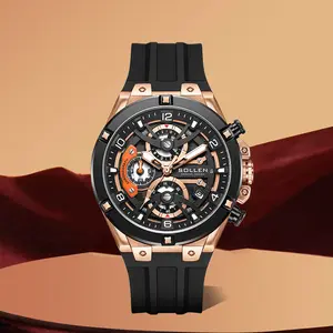 【Holiday Haul】SOLLEN Large Dial Date Men's Sports Chronograph Watch  Multi-Function Quartz Water-Resistant Silicone Strap Luminous Waterproof Gift for Birthday Boyfriend Husband Valentine's Day Father's Day Wedding 720