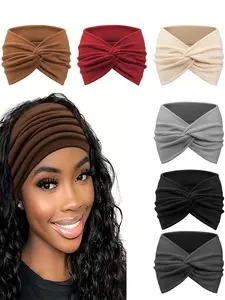 Bohemian Style Wide Hairband Set, Soft Elastic Bow Headbands, Multicolor Fashion Adult Hair Accessories, Criss Cross Design, All Seasons