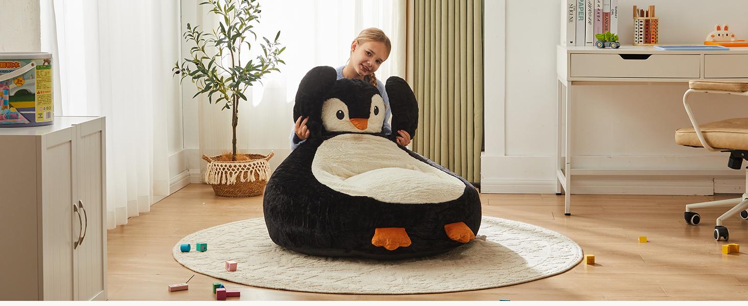 Kids Bean Bag Chair, Stuffed Toddler Couch with Faux Rabbit Fur Cover for Teens & Kids, Comfy Lazy Sofa Chair for Reader, Living Room, Bedroom, Aged 4-12 Years