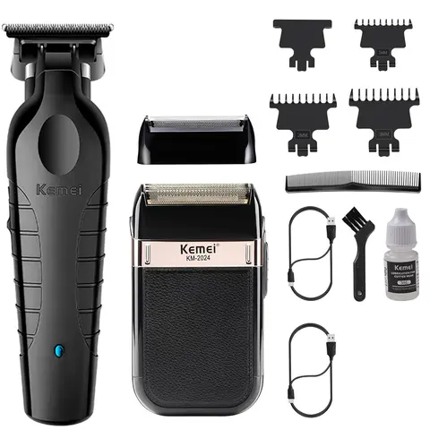 KEMEI Men's Professional Waterproof Aluminum Foil Shaver, with replaceable aluminum foil screen, zero gap hair clipper, men's cordless electric shaver, men's grooming shaving kit, KM 2299, KM 2024 Black Facial Razors Set Smooth Daily