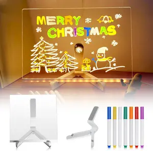 LED Note Board with Colors,30 * 20cm Glowing Acrylic Message Marker Board with Light,Notepad with Adjustable Stand and 7 Pens
