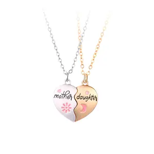 Sweet Gift for Mom Daughter – Mother Daughter Magnetic Heart Necklace Set, Split Puzzle Pendant Matching Jewelry for Mother's Day Birthday