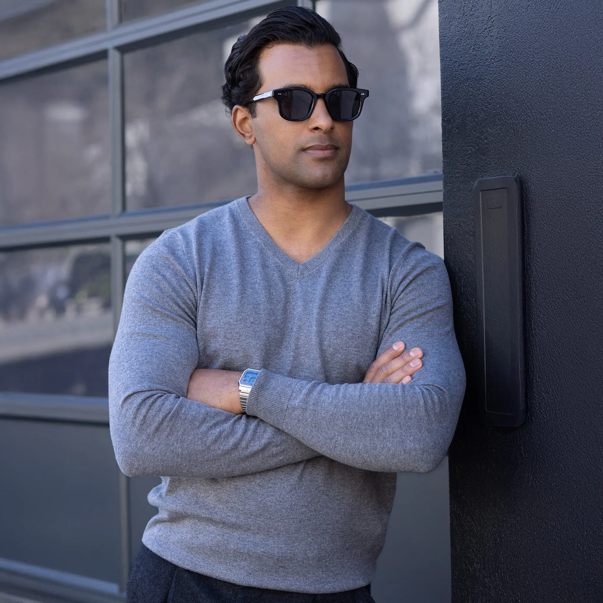 Grey Luxury Touch Cotton and Cashmere V-Neck Sweater