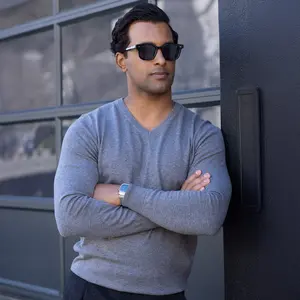 Grey Luxury Touch Cotton and Cashmere V-Neck Sweater