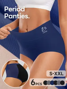 Women's Physiological Panties, Leak-Proof Breathable Mesh Design, Comfort Triangle Shape Underwear for Menstrual Periods, Pack of 6