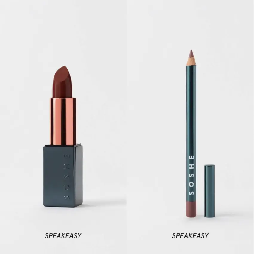 SOSHE Beauty Hydrating Lip Duo – Soft Glide Lip Liner + Ceramide Refillable Lip Silk for Defined, Nourished Lips Chocolate Beeswax