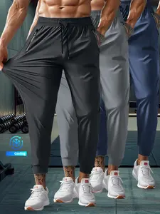 1/3 pezzi Men's Solid Color Zipper Pocket Fitness Sports Pants, Breathable Quick Drying Elastic Waist Trousers, Casual Comfy Outdoor Pants for Gym Workout Running