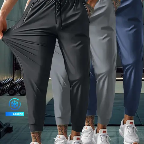 1/3 pezzi Men's Solid Color Zipper Pocket Fitness Sports Pants, Breathable Quick Drying Elastic Waist Trousers, Casual Comfy Outdoor Pants for Gym Workout Running Fitness Training Pant, Activewear Pants, Gym Sportswear Bottoms, Athletic Clothing