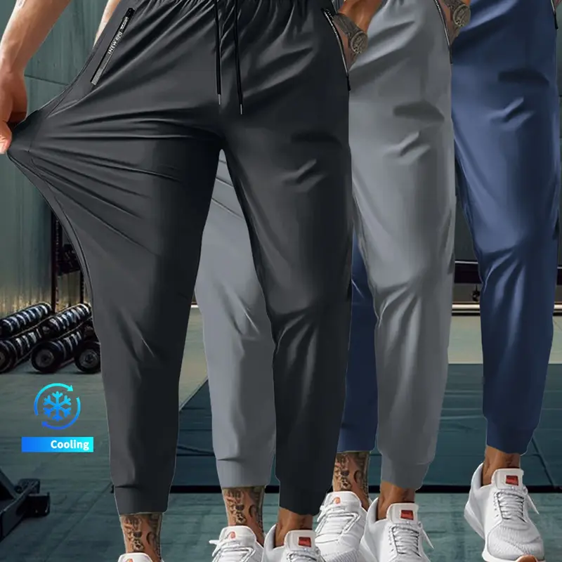 1/3 pezzi Men's Solid Color Zipper Pocket Fitness Sports Pants, Breathable Quick Drying Elastic Waist Trousers, Casual Comfy Outdoor Pants for Gym Workout Running Fitness Training Pant, Activewear Pants, Gym Sportswear Bottoms, Athletic Clothing