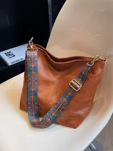 Autumn Winter New Large Capacity Wide Strap Pu Tote Satchel Bag, Casual Simple Fashion Shoulder Bag, Perfect for Daily Commute and Outdoors