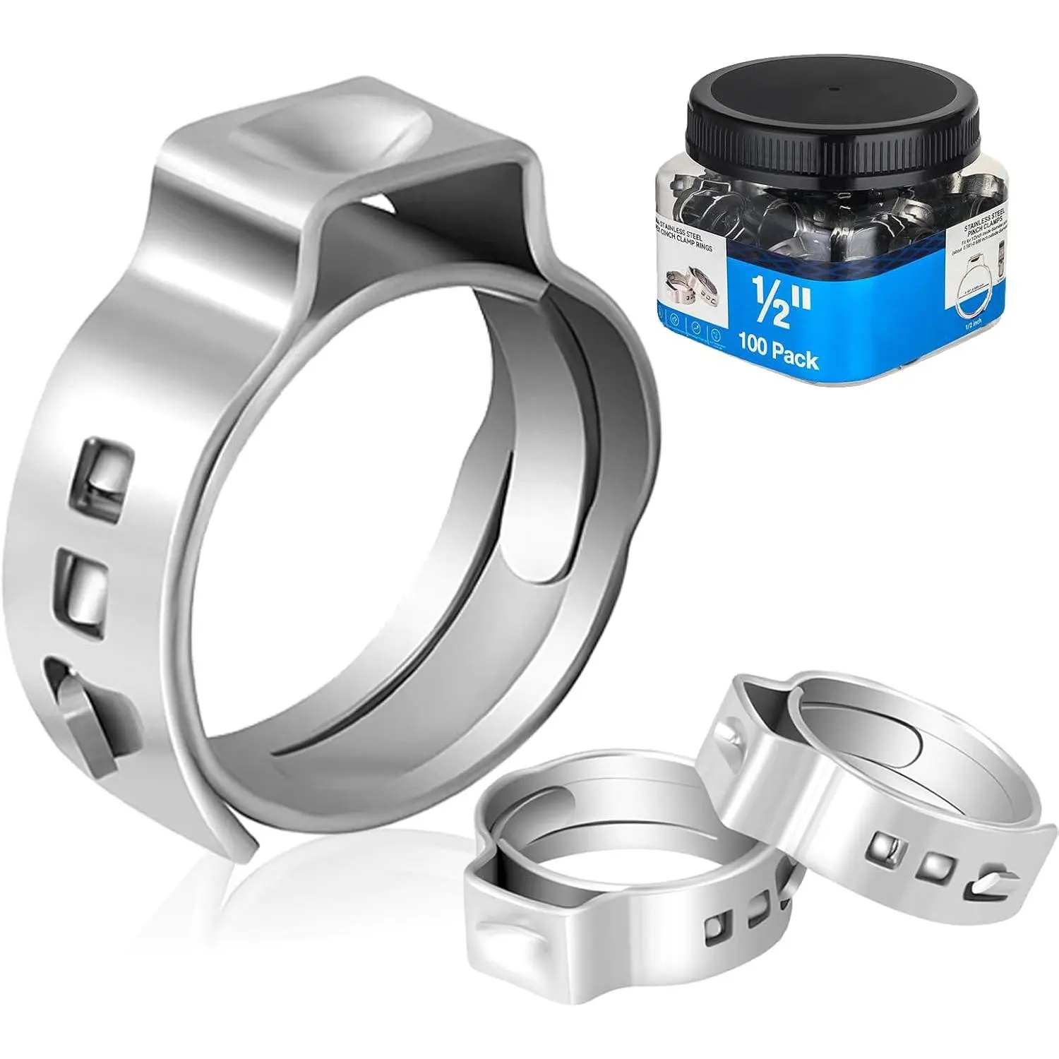 100-PCs  1/2 Inch PEX Crimp Ring,  304 Stainless Steel Pex Cinch Clamp Ring(CLAMP016-100)