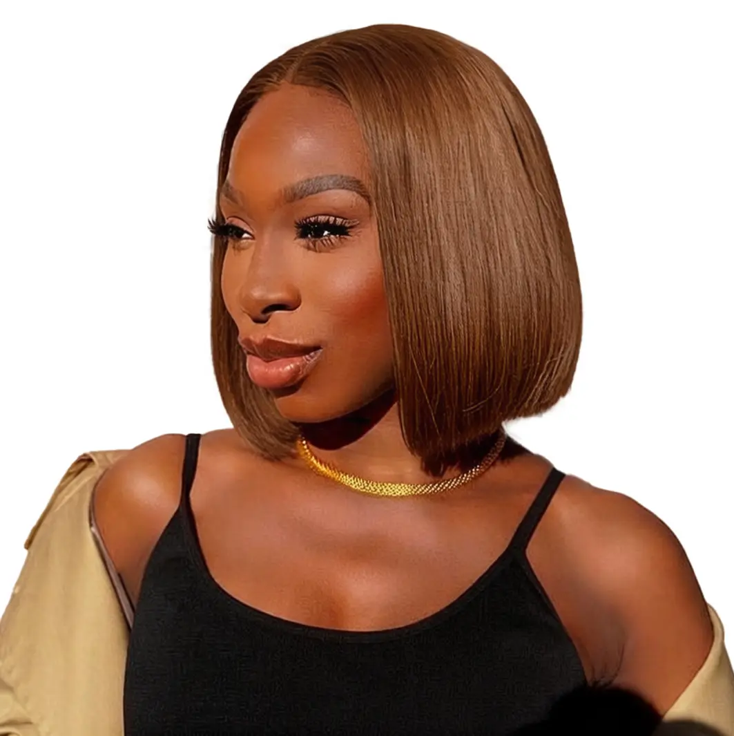 Short bob wig glueless wig 8 inches brown bob wig human hair beginner friendly wig lace front bob wig glueless straight bob wig human hair for black women