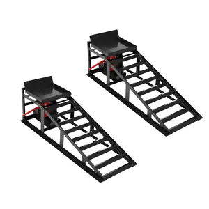 Hydraulic Car Ramps 5T 11,000lbs Capacity, Heavy Duty Low Profile Steel Lift Ramps (2 Pack) with Adjustable Height 11.61''-16.21'' for Trucks, Trailers, SUVs, and Garage Vehicle Repairs - Black