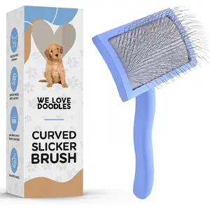 Dog Grooming Supplies - Detangling Brush for Long-Haired Dogs - Suitable for Poodles and Golden Retrievers - Medium Curved Long-Prong Detangling Brush for Golden Poodles