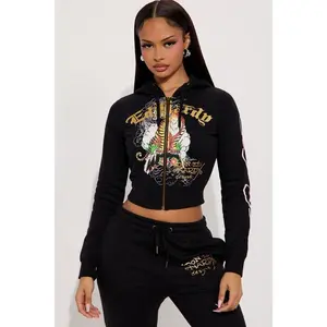 Ed Hardy Tiger Cliff Zip Up Hoodie - Black B