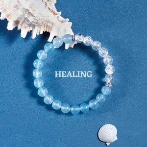 Aquamarine & Clear Quartz | Blessing Crystal Bracelet | Natural Gemstone | Gift for Parties Valentine’s Day Birthday Mother’s Day