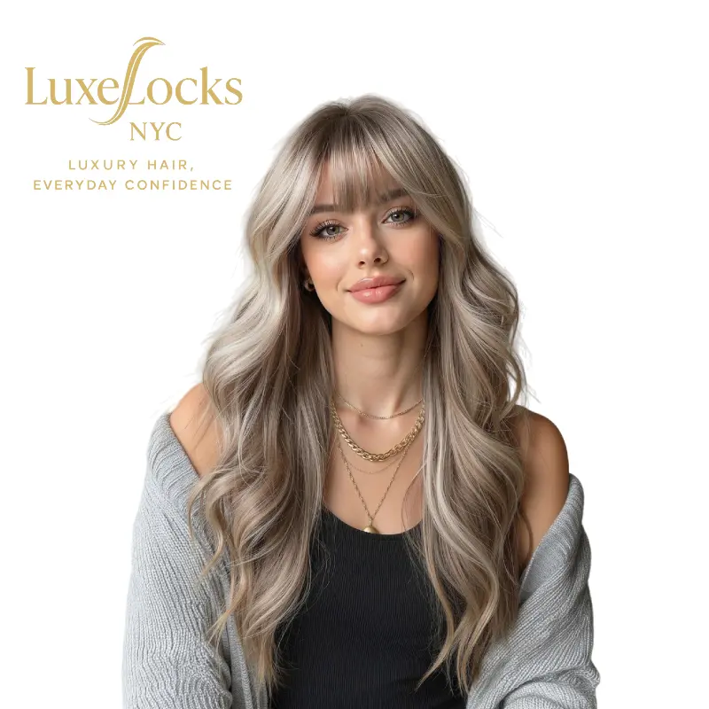 24inch-Wear & Go Long Wavy Blonde Highlight fashion Wig with Air Bangs | Natural parting Rooted Balayage | Beginner Friendly Glueless high-temperature Synthetic fiber material Wig day outfit resistant hairstyle heat resistant party look